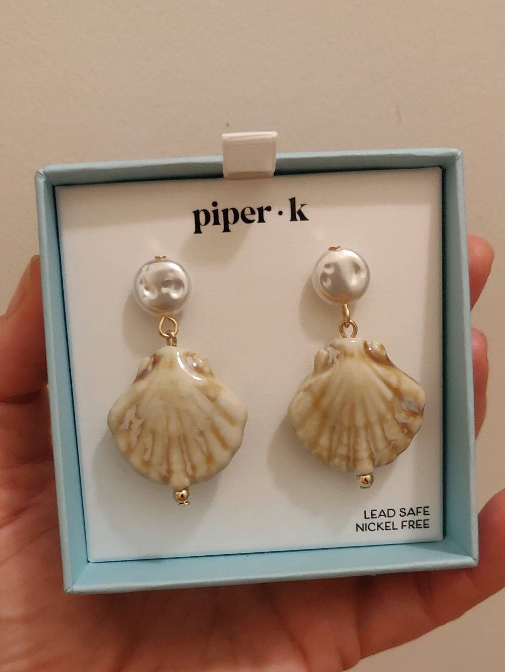 New!Piper.k Seashell Drop Earrings Faux Pearl & Beige Y2K Cottagecore Coastal
